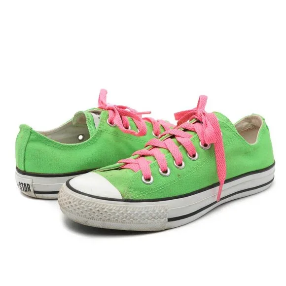 Converse Chuck Taylor All Star Low Top Sneakers Shoes Green Pink Canvas Rubber - Picture 1 of 11